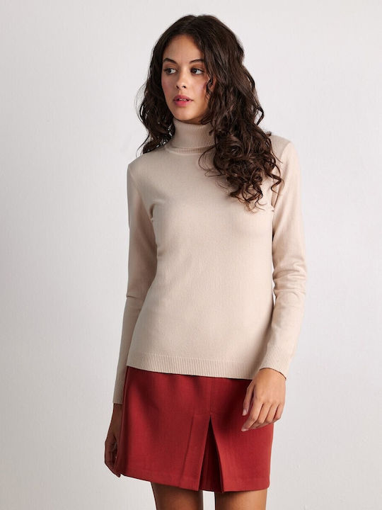 Damen Langarm Pullover Rollkragen Beige