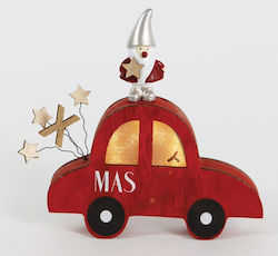 Aca Christmas Wood Illuminated Car Figure Red Battery 15.5x14.6x2.5cm