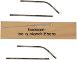 Boobam Straw Short Straw Metallic Silver with Brush 4pcs