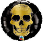 Balloon Foil Halloween Round Multicolour Golden Skull Head 23cm