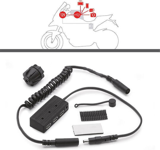 Givi Power Hub Мотоциклетен зарядно устройство с Портове: 3xUSB Зарядно устройство за мотоциклетни телефони