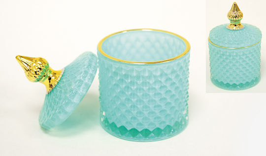 Vintage Glass Sweet Jar with Lid Blue 8.5x8.5x13cm