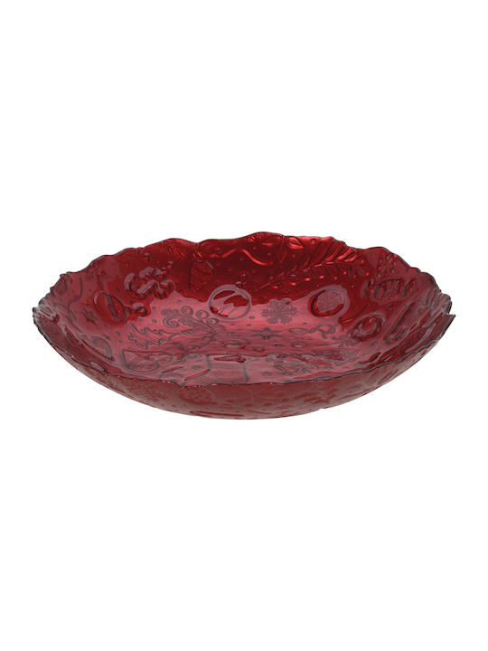 JK Home Decoration Χριστουγεννιάτικη Πιατέλα Γυάλινη Κόκκινη 30x6x30εκ.