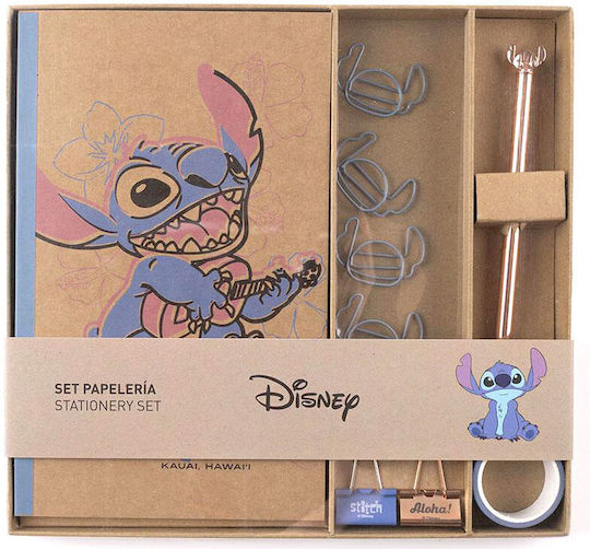 Cerda Stitch Детски Комплект Ученически Пособия с Молив Острилка и Тефтер 5 Брой