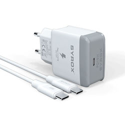 Φορτιστής με Ενσωματωμένο Καλώδιο USB-C 18W Power Delivery Λευκός (Syrox PD18T)