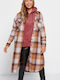 Funky Buddha Women's Checked Midi Overshirt with Buttons Camel