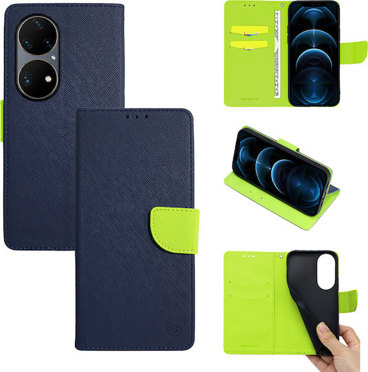 Sonique Trend Wallet Δερματίνης Σκούρο Μπλε / Λαχανί (Huawei P50 Pro)