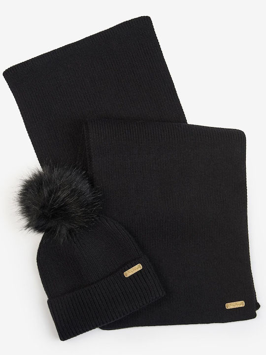Frauen Set mit Beanie Gestrickt in Schwarz Farbe