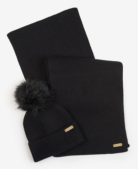Frauen Set mit Beanie Gestrickt in Schwarz Farbe