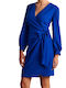 Forel Midi Dress Long Sleeve Wrap Blue