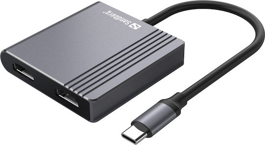 Sandberg Μετατροπέας USB-C male σε HDMI 2x female Γκρι 1τμχ 136-44
