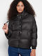 Women's Short Puffer Jacket for Winter with Hood Black