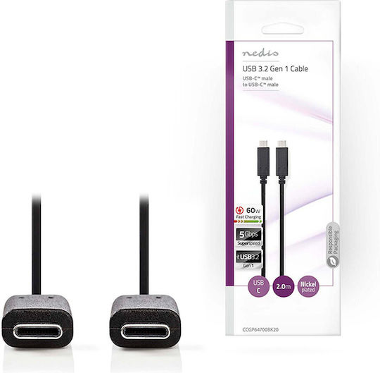 Nedis USB 3.2 Cable USB-C Male - USB-C 60W Black 2m