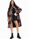 Women's Checked Gray Coat Oversized with Buttons