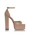 Sante Platform Patent Leather Women's Sandals with Ankle Strap Beige with Chunky High Heel