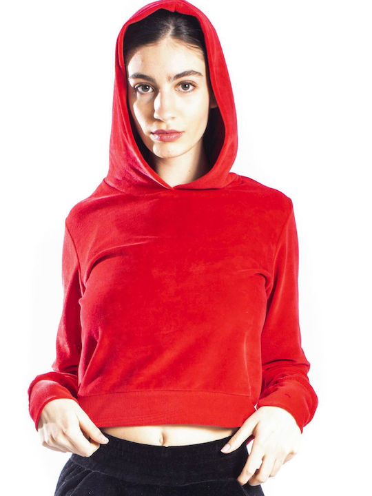 Cropped Women's Sweatshirt Velvet Hooded Red