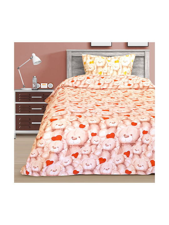 Lino Home Σετ Μονά Bear and Heart Καφέ 160x240cm Lino Home Σετ Μονά Bear and Heart Καφέ 160x240cm