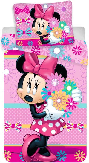 Faro Minnie Set Kids Duvet Cover Single with Pillowcase Cotton Pink 140x200cm
