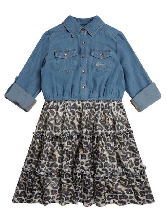 Παιδικό Φόρεμα Μακρυμάνικο Τζιν Animal Print Πολύχρωμο