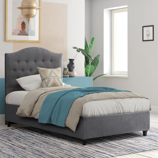 Malena Pat Single Tapitat Cu Catifea Gri Potrivit Pentru Saltea 90x200cm