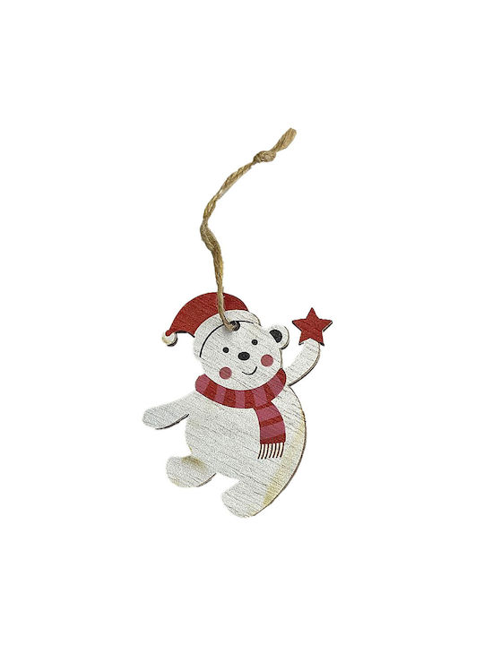 XMASfest Christmas Wooden Bear Ornament White 7cm