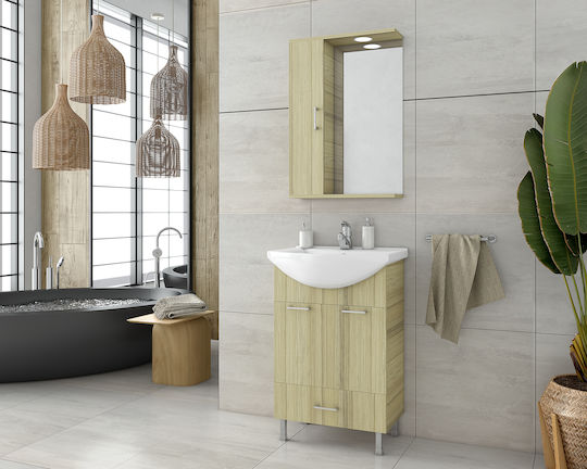 Drop Ritmo 55 Waschtisch mit Waschbecken Glanzlack L51xB30xH80cm Natural Oak