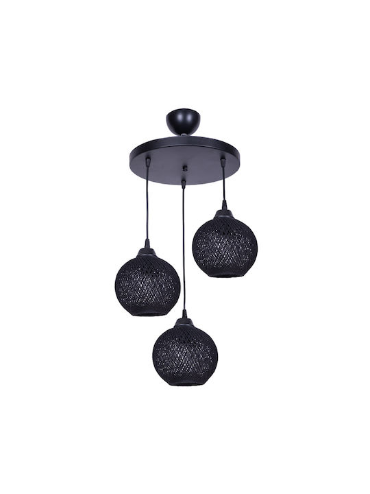 Megapap Pendant Lamp with Rope 3xE27 Black