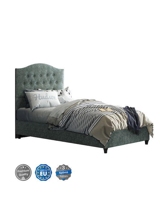 Malena Κρεβάτι Μονό Επενδυμένο με Ύφασμα Πράσινο με Τάβλες για Στρώμα 90x200cm