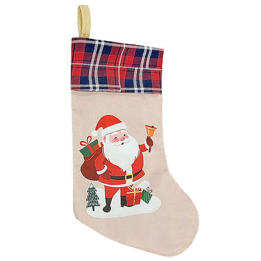 Christmas Decorative Fabric Beige Socks with Santa Claus Santa Claus L30xH49cm