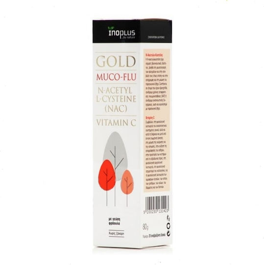 Ino Plus Muco-Flu N-Acetyl L-Cystein NAC + Vitamin C Besondere Nahrungsergänzungsmittel für die Unterstützung des Immunsystems 20 Sprudeltabletten Erdbeere