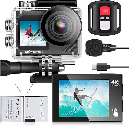 Exprotrek ‎E-A-F Action-Kamera 4K Ultra HD Unterwasser (mit Gehäuse) mit Bildschirm 2" und Wi-Fi Schwarz