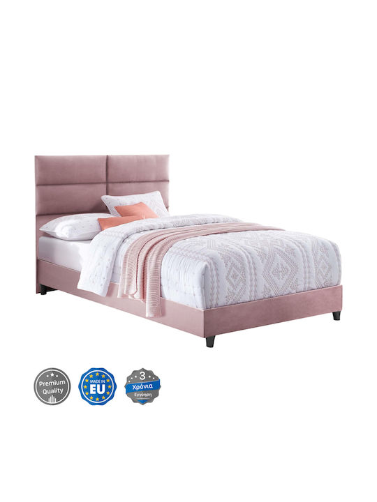 Milo Κρεβάτι Ημίδιπλο Επενδυμένο με Ύφασμα Σάπιο Μήλο με Τάβλες για Στρώμα 120x200cm