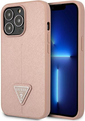 Guess Saffiano Triangle Logo Plastic Back Cover Pink (iPhone 14 Pro)