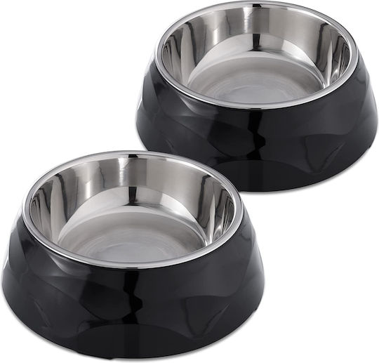 Navaris Stainless Steel Bowl Food & Water for Dog & Cat with Base 350ml 14cm in Black Color 2pcs