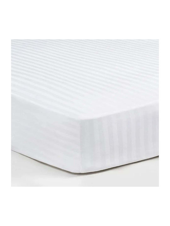 White Fabric Sheet Super-Double with Elastic 160x200+35cm. Stripy White