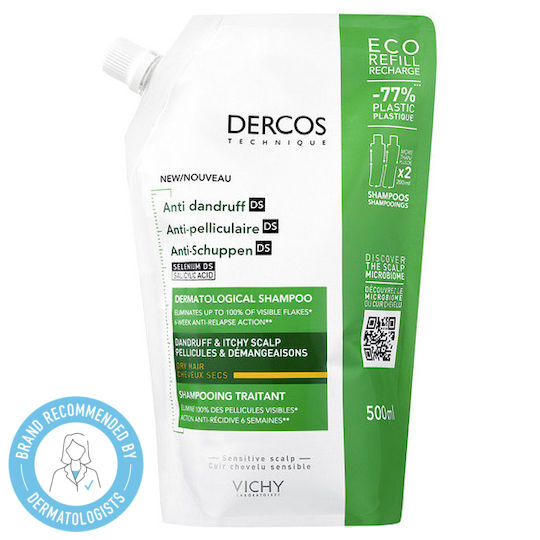 Vichy Dercos Anti Dandruff DS Refill Шампоан за Чувствителен Скалп против Пърхот и Суха Кожа за Суха Коса 500ml