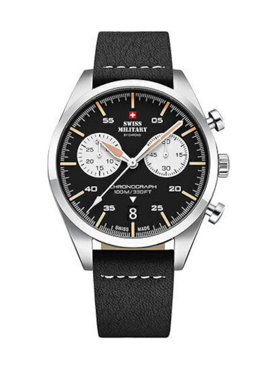 Swiss Military by Chrono Мъжки Часовник 43mm Хронограф На Батерия с Черен Кожен Лукс