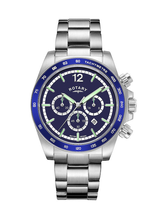 Rotary Henley Uhr Chronograph Batterie mit Silber Metallarmband