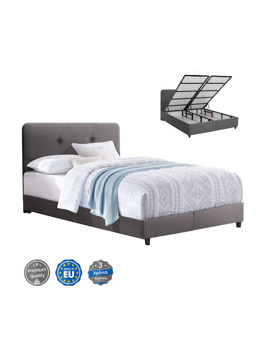 Dolores Κρεβάτι Υπέρδιπλο Επενδυμένο με Ύφασμα Γκρι με Αποθηκευτικό Χώρο & Τάβλες 160x200cm