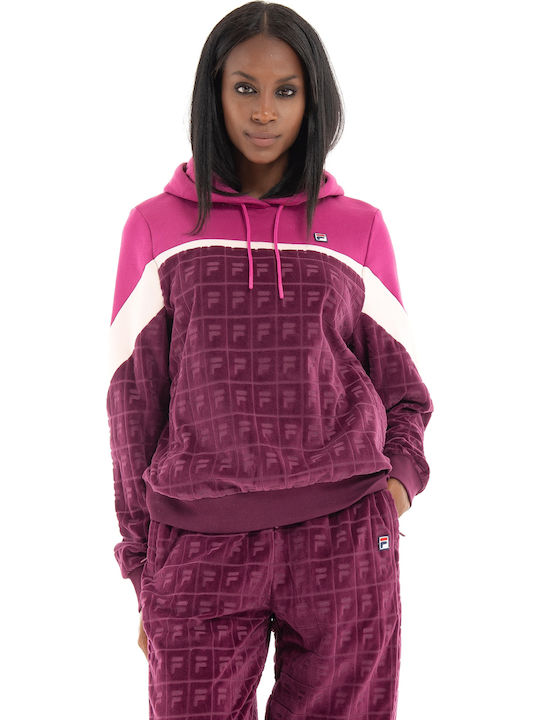Lorri Sweater Γυναικείο Φούτερ Βελουτέ με Κουκούλα Μωβ