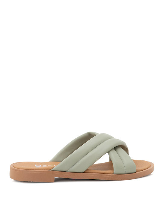 Bozikis Leather Women's Flat Sandals In Green Colour