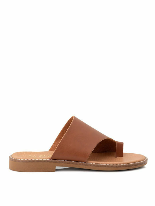 Bozikis Leather Women's Flat Sandals In Tabac Brown Colour