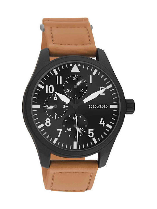 Oozoo Timepieces Ανδρικό Ρολόι 42mm Χρονογράφος Μπαταρίας με Πορτοκαλί Δερμάτινο Λουράκι