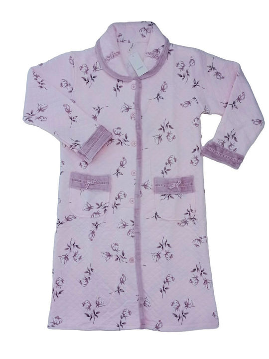 Women's Robes With Buttons Quilted Floral Pink 8013
