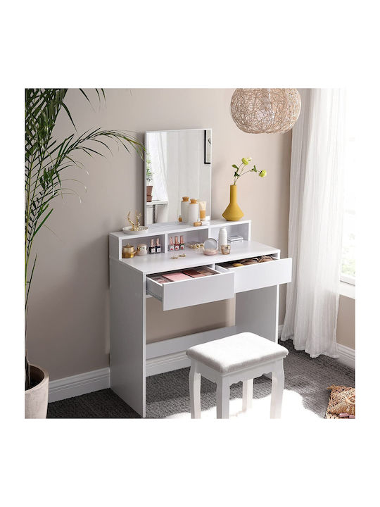 Wooden Makeup Dressing Table White with Mirror 80x40x140cm