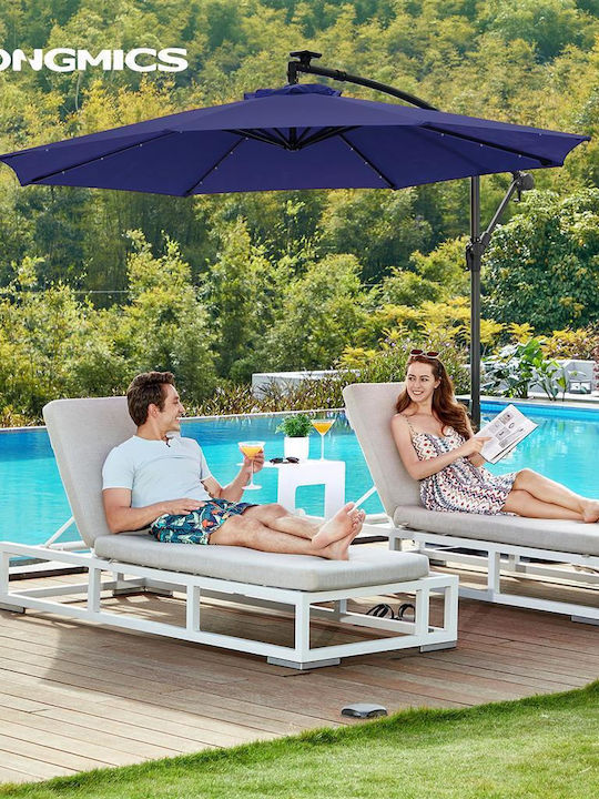 Hängender Rundschreiben Garten- und Terrassen-Sonnenschirm Metall Blau Φ3xΥ2.45m