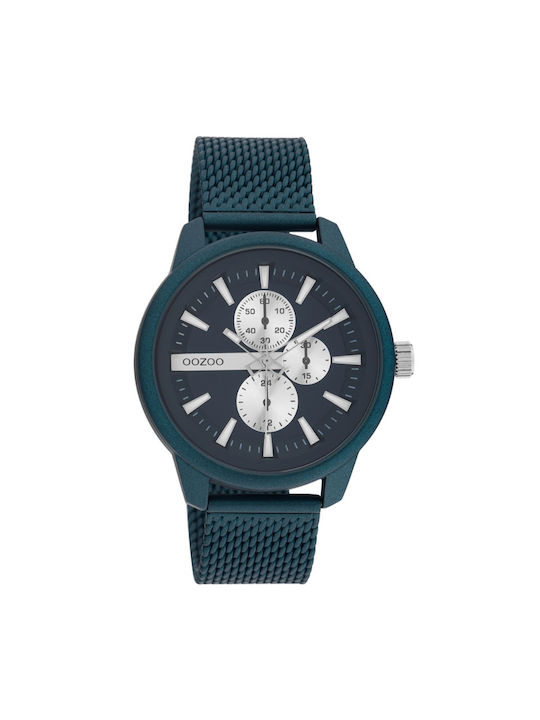 Oozoo Timepieces Ρολόι Χρονογράφος Μπαταρίας με Μεταλλικό Μπρασελέ σε Μπλε χρώμα