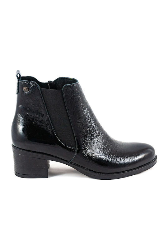 Women's Patent Leather Ankle Boots with Medium Heel black patent leather