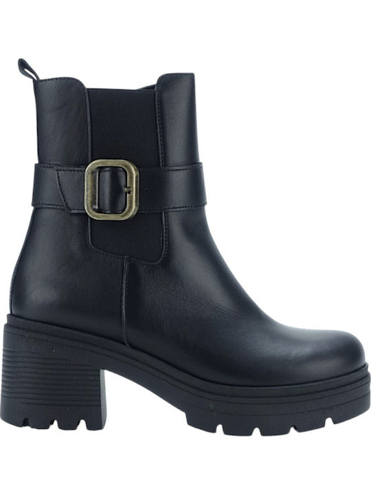 Ragazza Schwarze Damen-Lederkampfstiefel mit Mi...