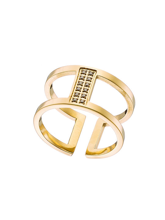 Verorama Women's Gold Plated Steel Ring Chevalier with Zircon